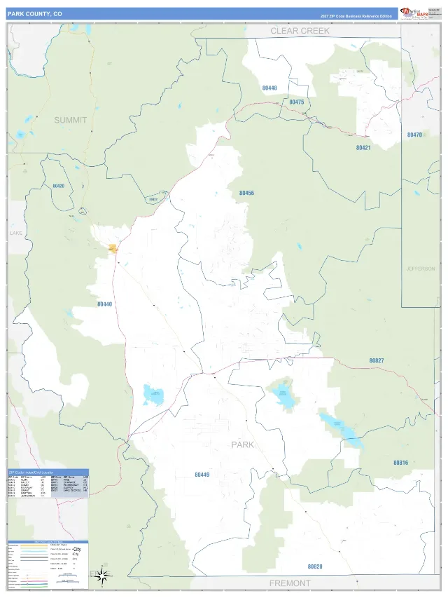 Park County, CO ZIP Code Wall Map, Business Reference style