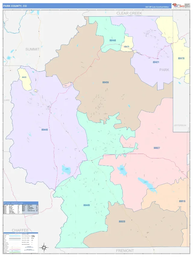 Park County, CO ZIP Code Wall Map, ColorCast style