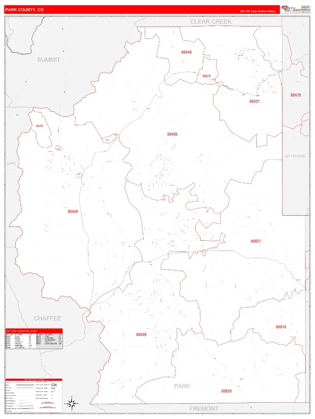 Park County, CO ZIP Code Wall Map, RedLine style