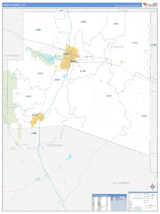 Pueblo County, CO Business Reference style ZIP Code wall map