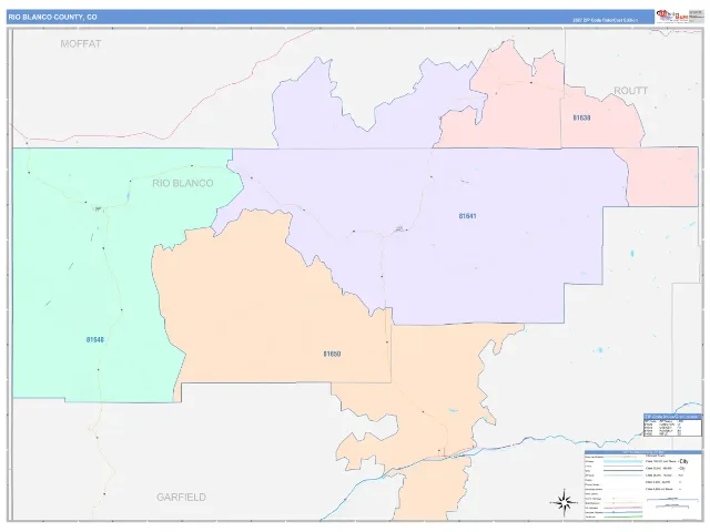 Rio Blanco County, CO ZIP Code Wall Map, ColorCast style