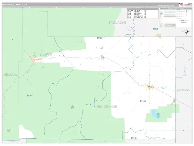 Rio Grande County, CO ZIP Code Wall Map, Classic style