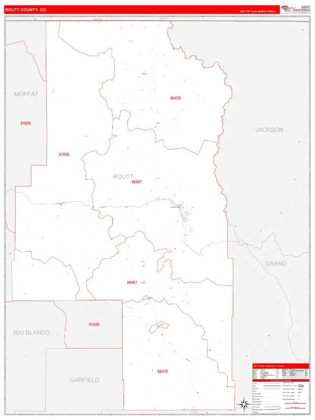 Routt County, CO ZIP Code Wall Map, RedLine style