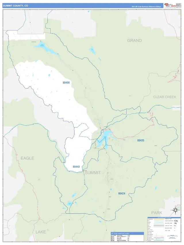Summit County, CO ZIP Code Wall Map, Business Reference style