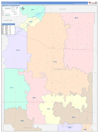 Washington County, CO ColorCast style ZIP Code wall map