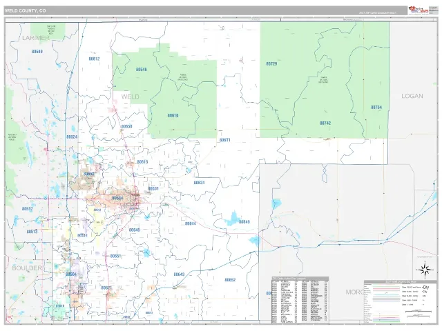 Weld County, CO ZIP Code Wall Map, Classic style