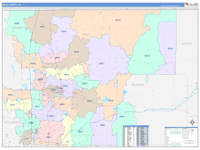 Weld County, CO ZIP Code Wall Map, ColorCast style