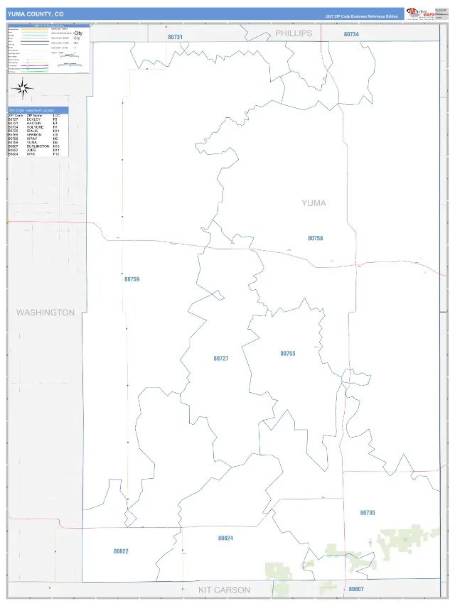 Yuma County, CO ZIP Code Wall Map, Business Reference style