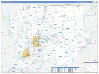 Capitol County, CT Business Reference style ZIP Code wall map