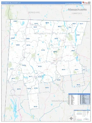 Northwest Hills County, CT Business Reference style ZIP Code wall map