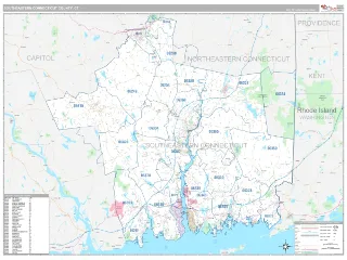 Southeastern Connecticut County, CT Classic style ZIP Code wall map