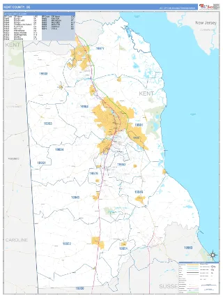 Kent County, DE Business Reference style ZIP Code wall map