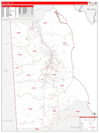 Kent County, DE RedLine style ZIP Code wall map
