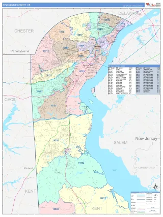 New Castle County, DE ColorCast style ZIP Code wall map