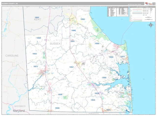 Sussex County, DE ZIP Code Wall Map, Classic style