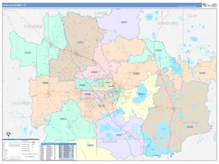 Alachua County, FL ColorCast style ZIP Code wall map