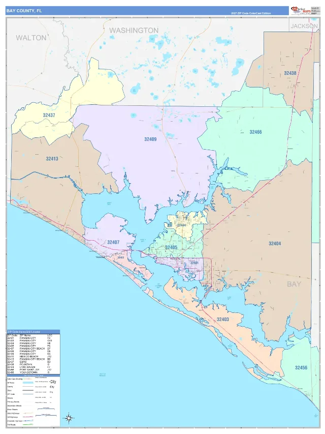 Bay County, FL ZIP Code Wall Map, ColorCast style