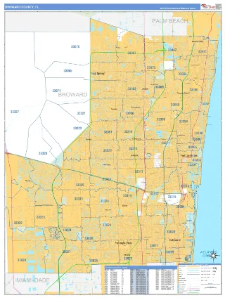 Broward County, FL Business Reference style ZIP Code wall map