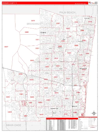 Broward County, FL RedLine style ZIP Code wall map