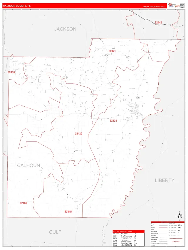 Calhoun County, FL ZIP Code Wall Map, RedLine style