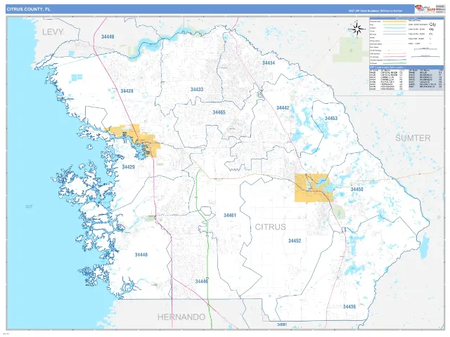 Citrus County, FL ZIP Code Wall Map, Business Reference style