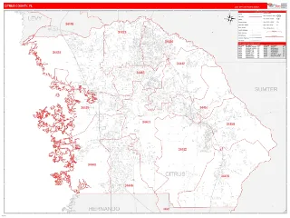 Citrus County, FL RedLine style ZIP Code wall map