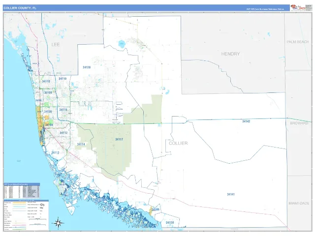 Collier County, FL ZIP Code Wall Map, Business Reference style