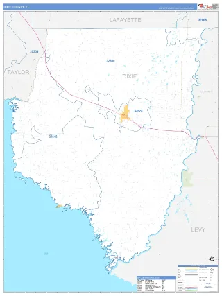 Dixie County, FL Business Reference style ZIP Code wall map