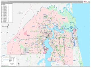 Duval County, FL Classic style ZIP Code wall map