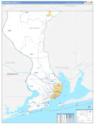 Escambia County, FL Business Reference style ZIP Code wall map