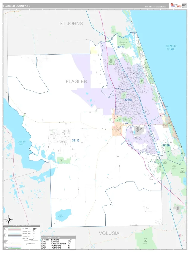 Flagler County, FL ZIP Code Wall Map, Classic style