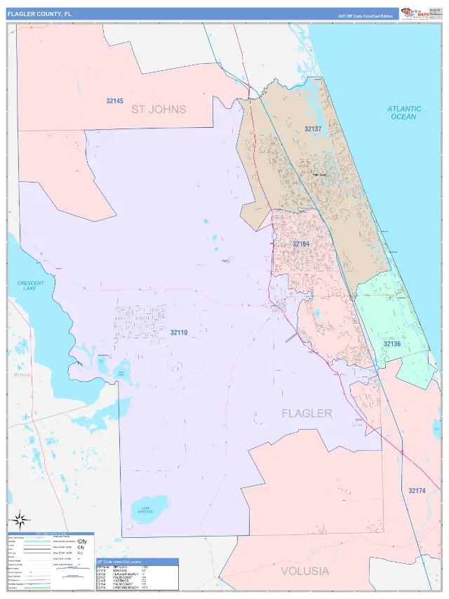 Flagler County, FL ZIP Code Wall Map, ColorCast style