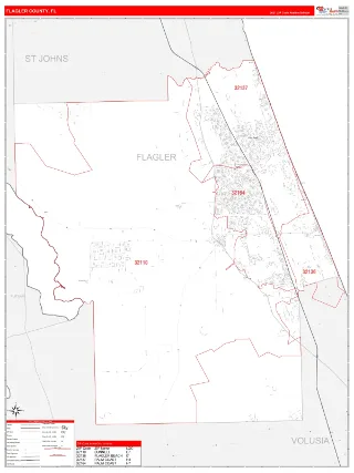 Flagler County, FL RedLine style ZIP Code wall map