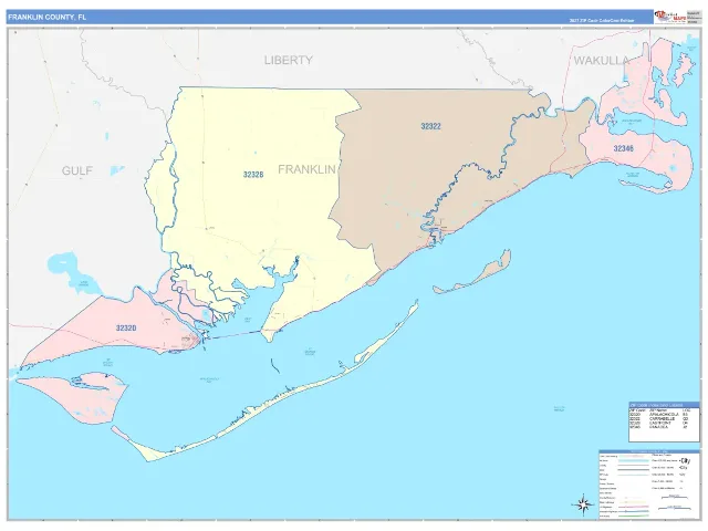 Franklin County, FL ZIP Code Wall Map, ColorCast style