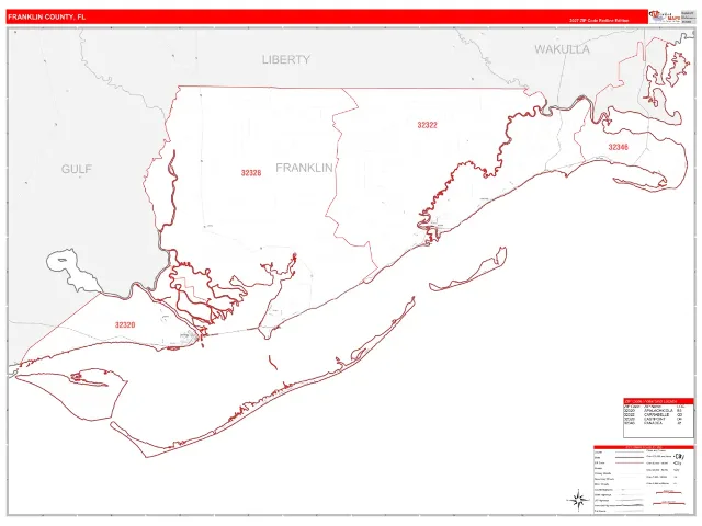 Franklin County, FL ZIP Code Wall Map, RedLine style