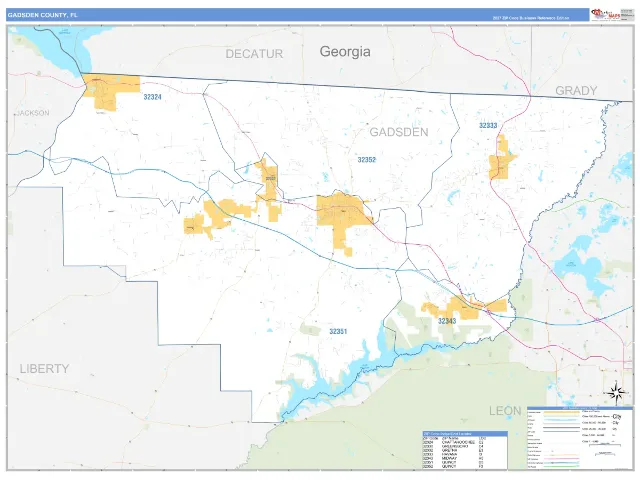 Gadsden County, FL ZIP Code Wall Map, Business Reference style