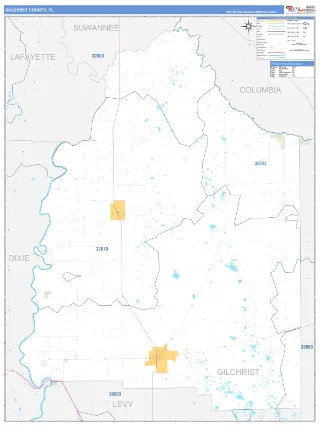 Gilchrist County, FL Business Reference style ZIP Code wall map