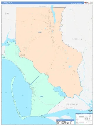 Gulf County, FL ColorCast style ZIP Code wall map