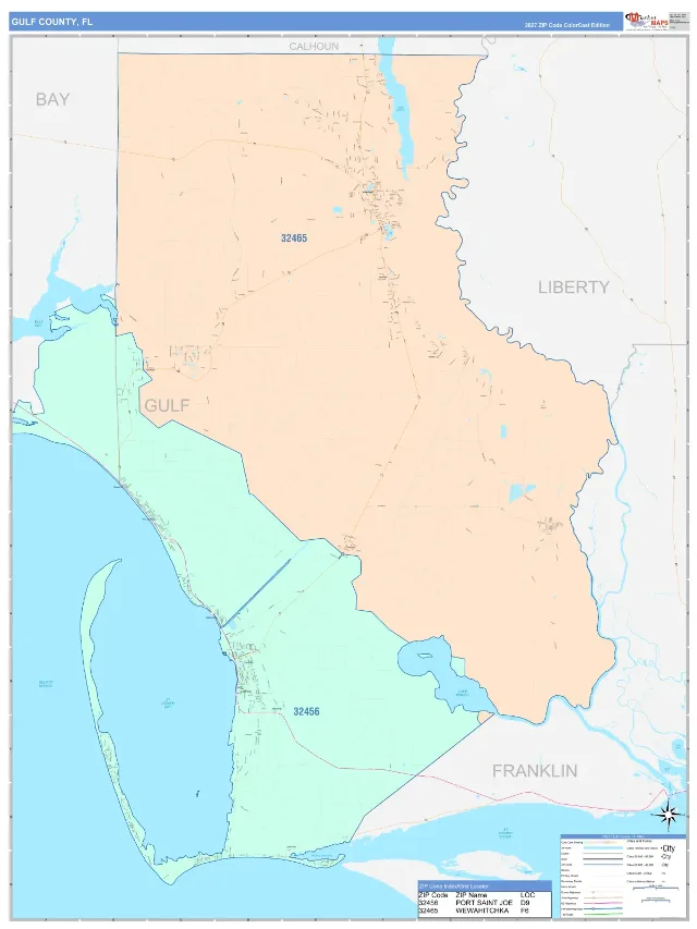 Gulf County, FL ZIP Code Wall Map, ColorCast style