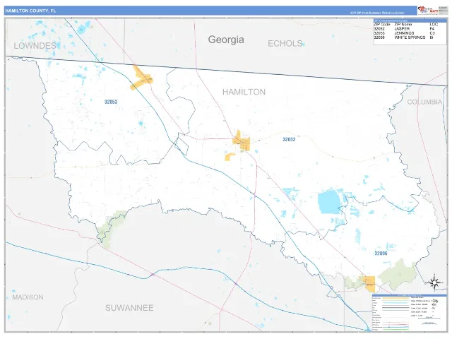 Hamilton County, FL ZIP Code Wall Map, Business Reference style