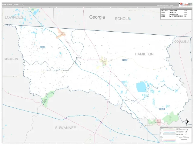 Hamilton County, FL ZIP Code Wall Map, Classic style
