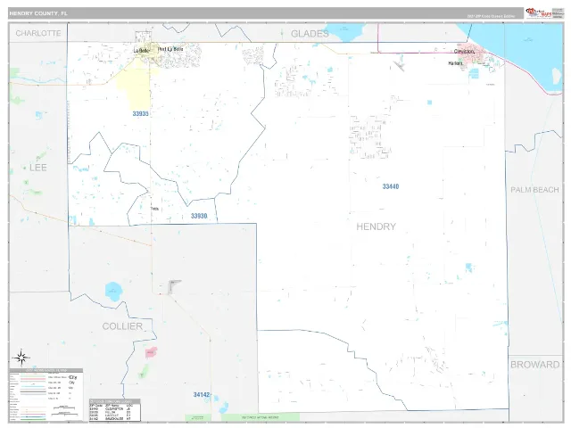 Hendry County, FL ZIP Code Wall Map, Classic style