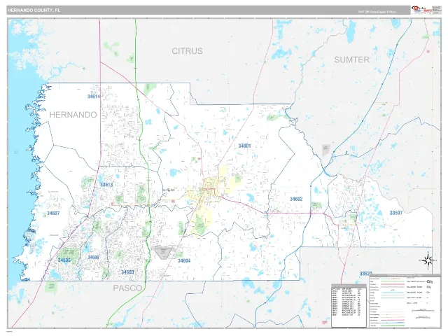 Hernando County, FL ZIP Code Wall Map, Classic style