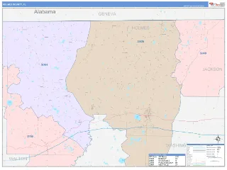 Holmes County, FL ColorCast style ZIP Code wall map