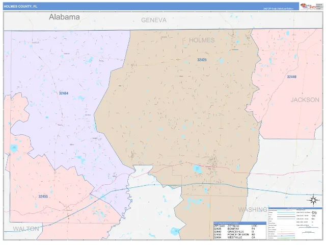 Holmes County, FL ZIP Code Wall Map, ColorCast style