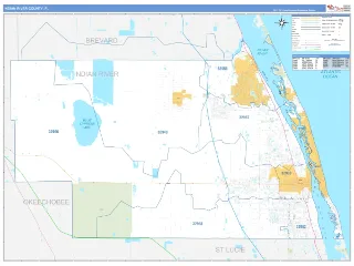 Indian River County, FL Business Reference style ZIP Code wall map