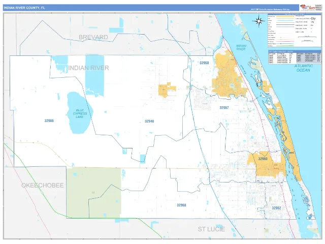 Indian River County, FL ZIP Code Wall Map, Business Reference style