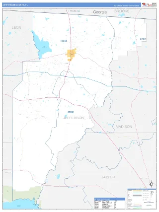 Jefferson County, FL Business Reference style ZIP Code wall map