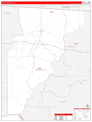 Jefferson County, FL RedLine style ZIP Code wall map