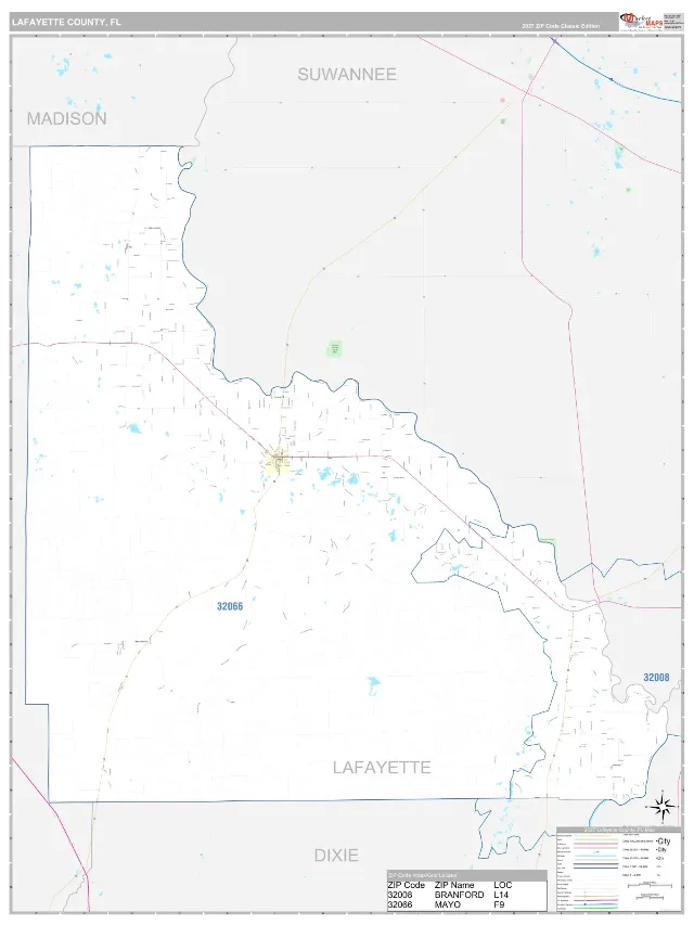 Lafayette County, FL ZIP Code Wall Map, Classic style